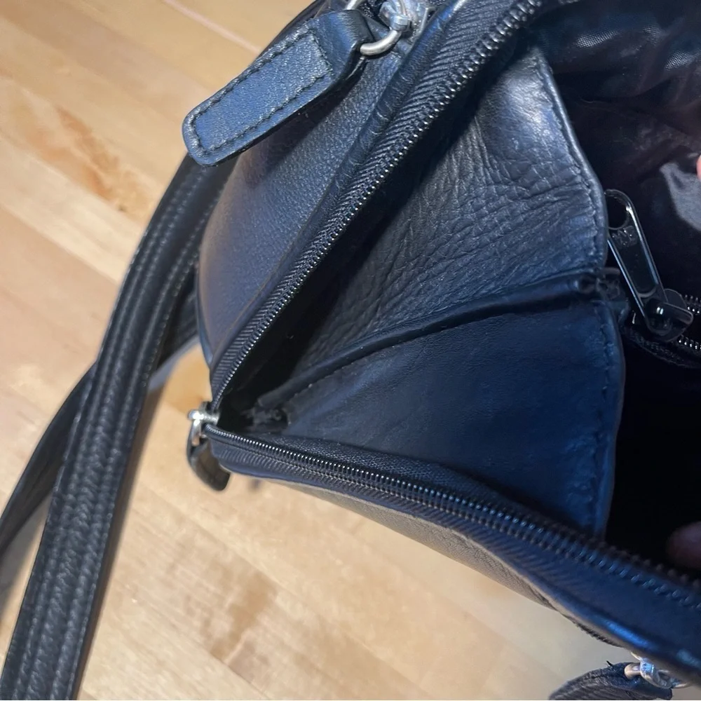 LATICO Black Leather Crossbody Organizer Bag RFID Wallet Travel Messenger Purse